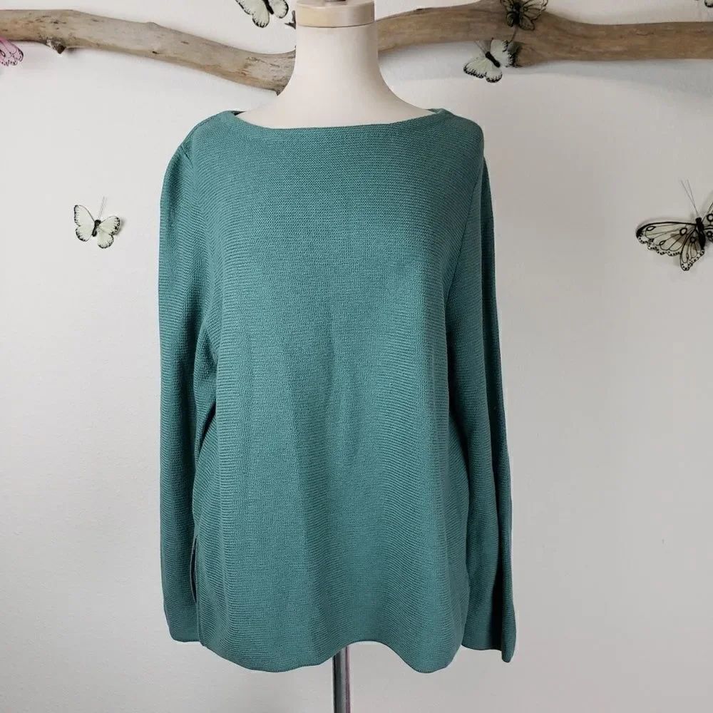 J jill dark sage  boatneck casual sweater